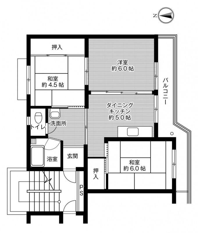 ビレッジハウス中桜田2号棟(3DK/5階)の間取り写真