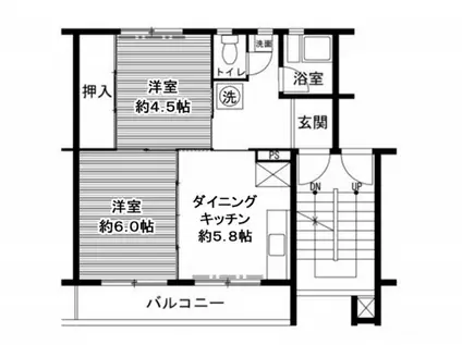 ビレッジハウス鳴滝17号棟(2DK/4階)の間取り写真