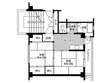 ビレッジハウス戸川2号棟(2K/4階)の間取り写真