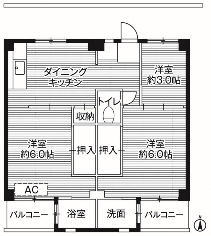 ビレッジハウス小比企1号棟(3DK/1階)の間取り写真