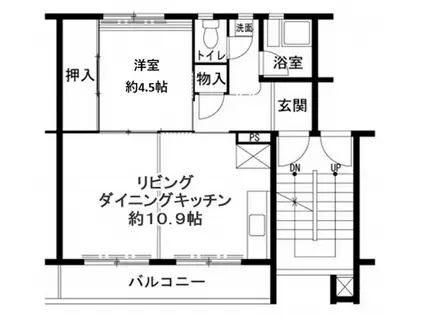 ビレッジハウス鳴滝8号棟(1LDK/4階)の間取り写真