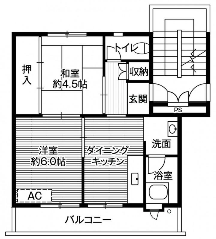 ビレッジハウス近見 1号棟(2DK/4階)の間取り写真