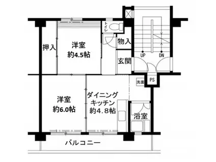 ビレッジハウス鳴滝3号棟(2DK/5階)の間取り写真