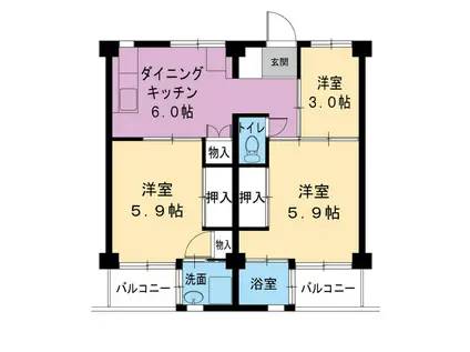 ビレッジハウス水島 1号棟(3DK/4階)の間取り写真