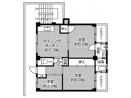 ビレッジハウス私部 2号棟(3DK/2階)の間取り写真