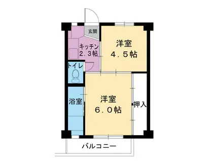 ビレッジハウス岡部1号棟(2K/4階)の間取り写真