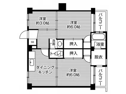 ビレッジハウス古賀 3号棟(3DK/2階)の間取り写真