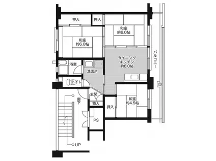 ビレッジハウス建部吉田 1号棟(3DK/5階)の間取り写真