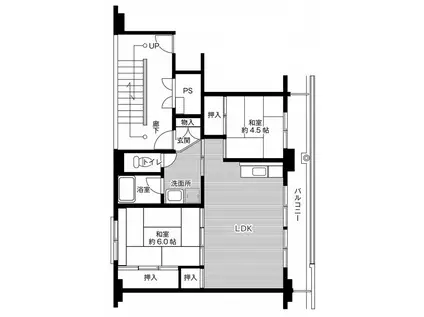 ビレッジハウス佐野菊川2号棟(2LDK/5階)の間取り写真