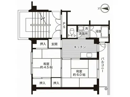 ビレッジハウス粟倉 1号棟(2K/1階)の間取り写真
