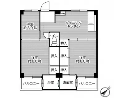 ビレッジハウス書写台4号棟(3DK/2階)の間取り写真