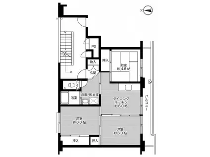 ビレッジハウス相野3号棟(3DK/3階)の間取り写真