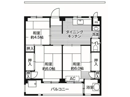ビレッジハウス上尾2号棟(3DK/4階)の間取り写真