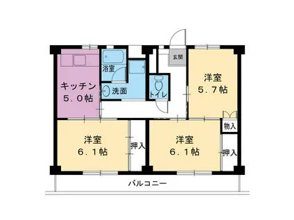 ビレッジハウス迎田3号棟(3DK/5階)の間取り写真
