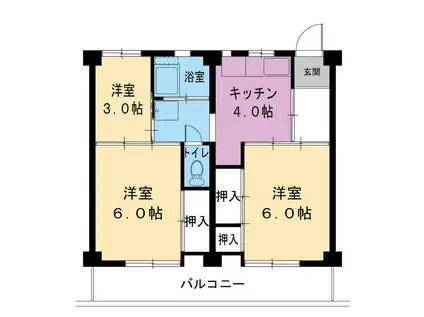 ビレッジハウス徳倉1号棟(3DK/1階)の間取り写真