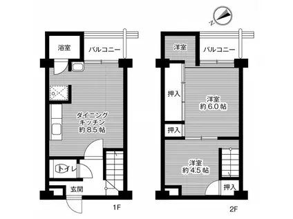 ビレッジハウス倉治2号棟(2LDK/3階)の間取り写真