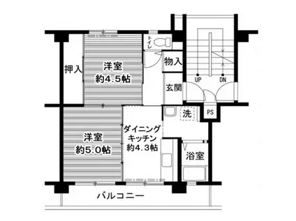 ビレッジハウス鳴滝3号棟(2DK/1階)の間取り写真