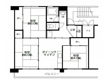 ビレッジハウス広島草津1号棟(3DK/4階)の間取り写真
