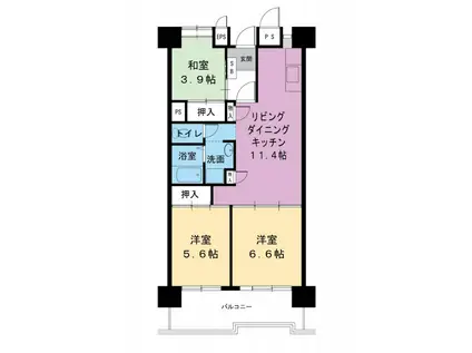 ビレッジハウス光南タワー1号棟(3LDK/11階)の間取り写真
