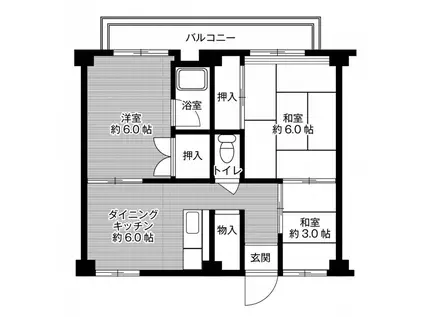 ビレッジハウス東二見2号棟(3DK/4階)の間取り写真