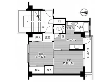 ビレッジハウス新居2号棟(2K/2階)の間取り写真