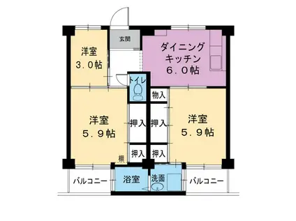 ビレッジハウス葛ノ葉1号棟(3DK/3階)の間取り写真
