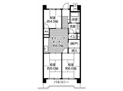 ビレッジハウス港島タワー1号棟(3DK/8階)の間取り写真
