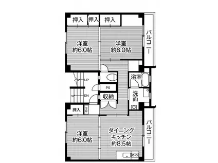 ビレッジハウス美園Ⅱ1号棟(3DK/5階)の間取り写真
