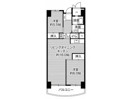 ビレッジハウス香椎浜タワー1号棟(2LDK/11階)の間取り写真