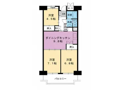 ビレッジハウス栃木日ノ出タワー1号棟(3DK/11階)の間取り写真