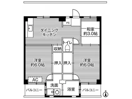 ビレッジハウス寺尾1号棟(3DK/2階)の間取り写真