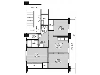 ビレッジハウス大須賀第二 1号棟(3DK/2階)の間取り写真