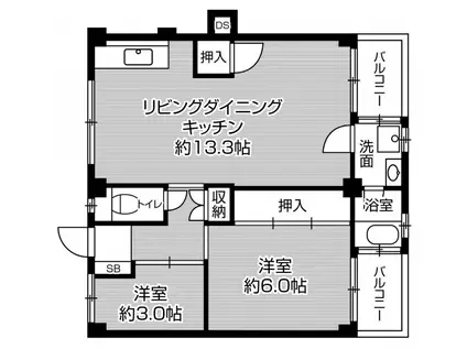 ビレッジハウス私部 2号棟(3DK/3階)の間取り写真