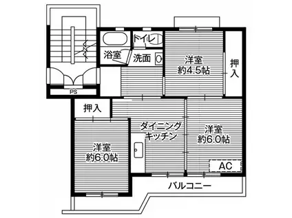 ビレッジハウス小羽山2号棟(3DK/2階)の間取り写真