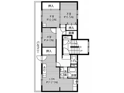 ビレッジハウス春光1号棟(3LDK/3階)の間取り写真