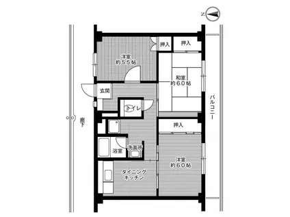 ビレッジハウス春日1 2号棟(3DK/5階)の間取り写真