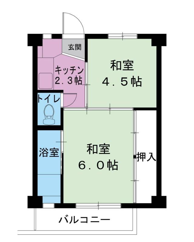 ビレッジハウス 小中台 1号棟(2K/2階)の間取り写真