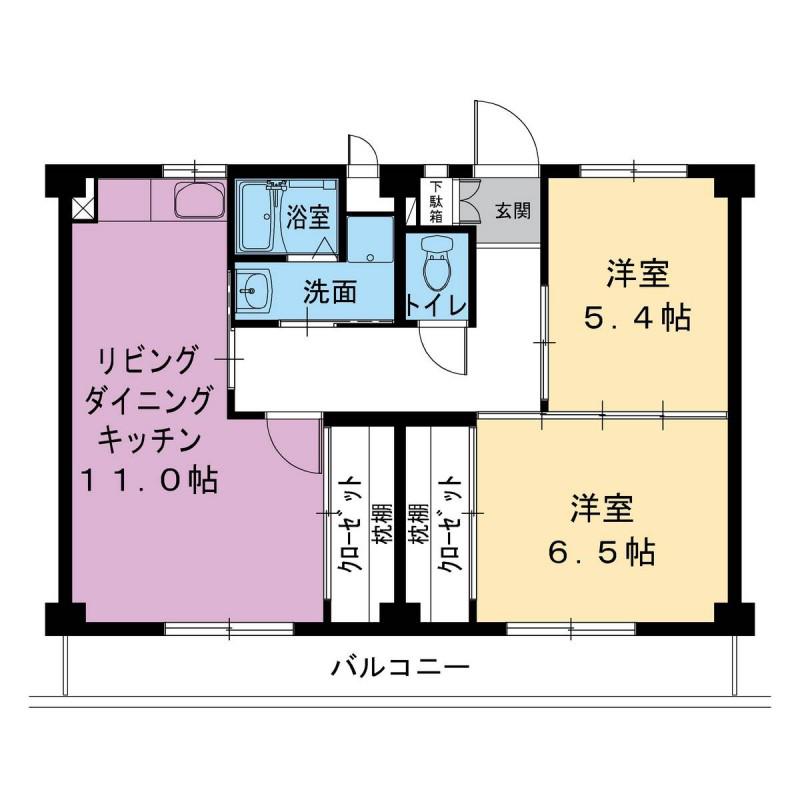 ビレッジハウス市原2号棟(2LDK/1階)の間取り写真