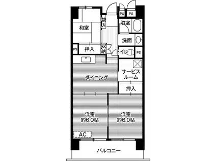 ビレッジハウス成田吾妻タワー1号棟(3SDK/6階)の間取り写真