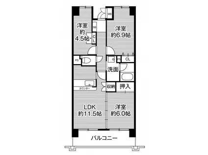 ビレッジハウス京ヶ峰タワー1号棟(3DK/7階)の間取り写真