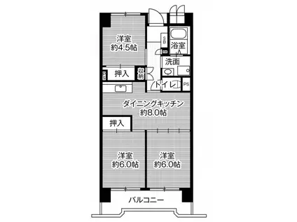 ビレッジハウス笠寺タワー1号棟(3DK/4階)の間取り写真