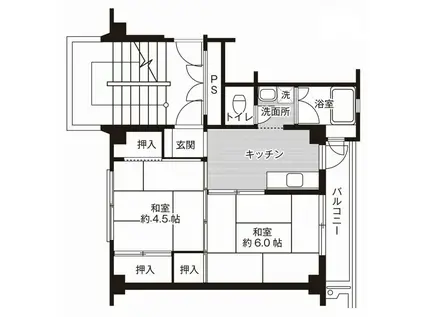 ビレッジハウス当成東 1号棟(2K/1階)の間取り写真