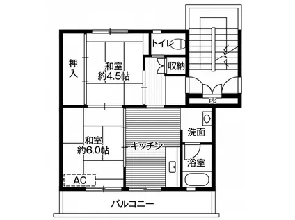 ビレッジハウス岩間2号棟(2DK/1階)の間取り写真