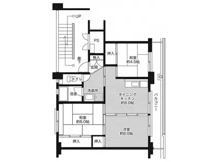ビレッジハウス仁多2号棟(3DK/4階)の間取り写真