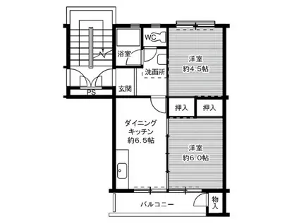 ビレッジハウス笹川35号棟(2DK/3階)の間取り写真