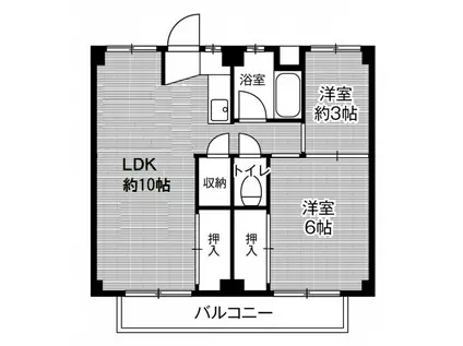 ビレッジハウス高花平 1号棟(2LDK/3階)の間取り写真