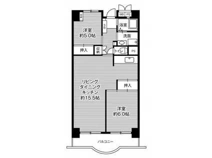 ビレッジハウス浜松タワー1号棟(2LDK/7階)の間取り写真