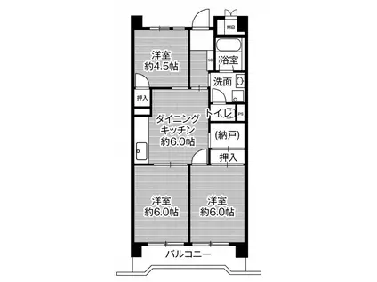 ビレッジハウス港島タワー1号棟(3DK/7階)の間取り写真