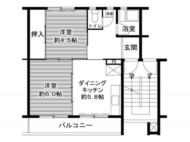 ビレッジハウス鳴滝8号棟(2DK/5階)の間取り写真