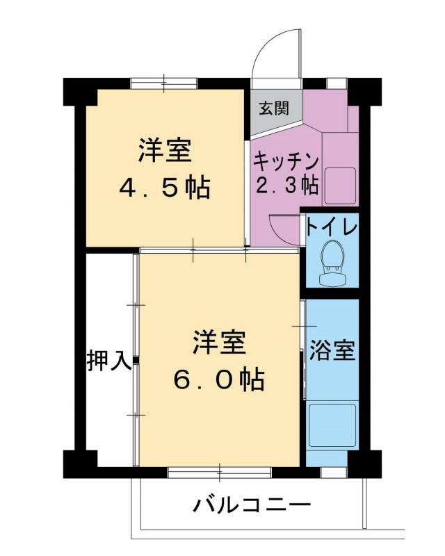ビレッジハウス郷地 9号棟(2K/3階)の間取り写真